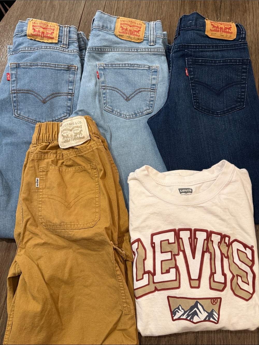 Levi's Kids Jeans & Cargo Set - Light Blue, Mid Blue, Dark Blue, Mustard, White